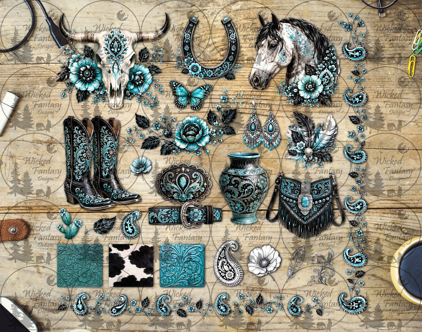 UVDTF Aqua Paisley Western Element Sheet