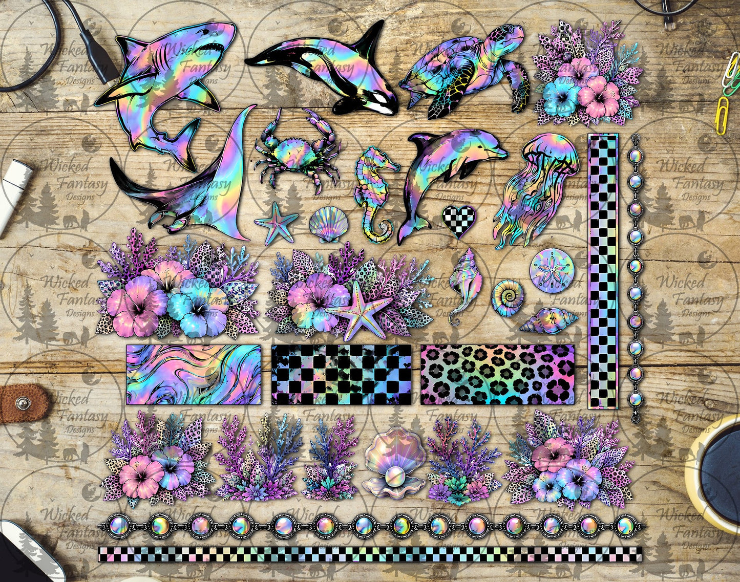 UVDTF Pastel Ocean Life Multimedia Element Sheet
