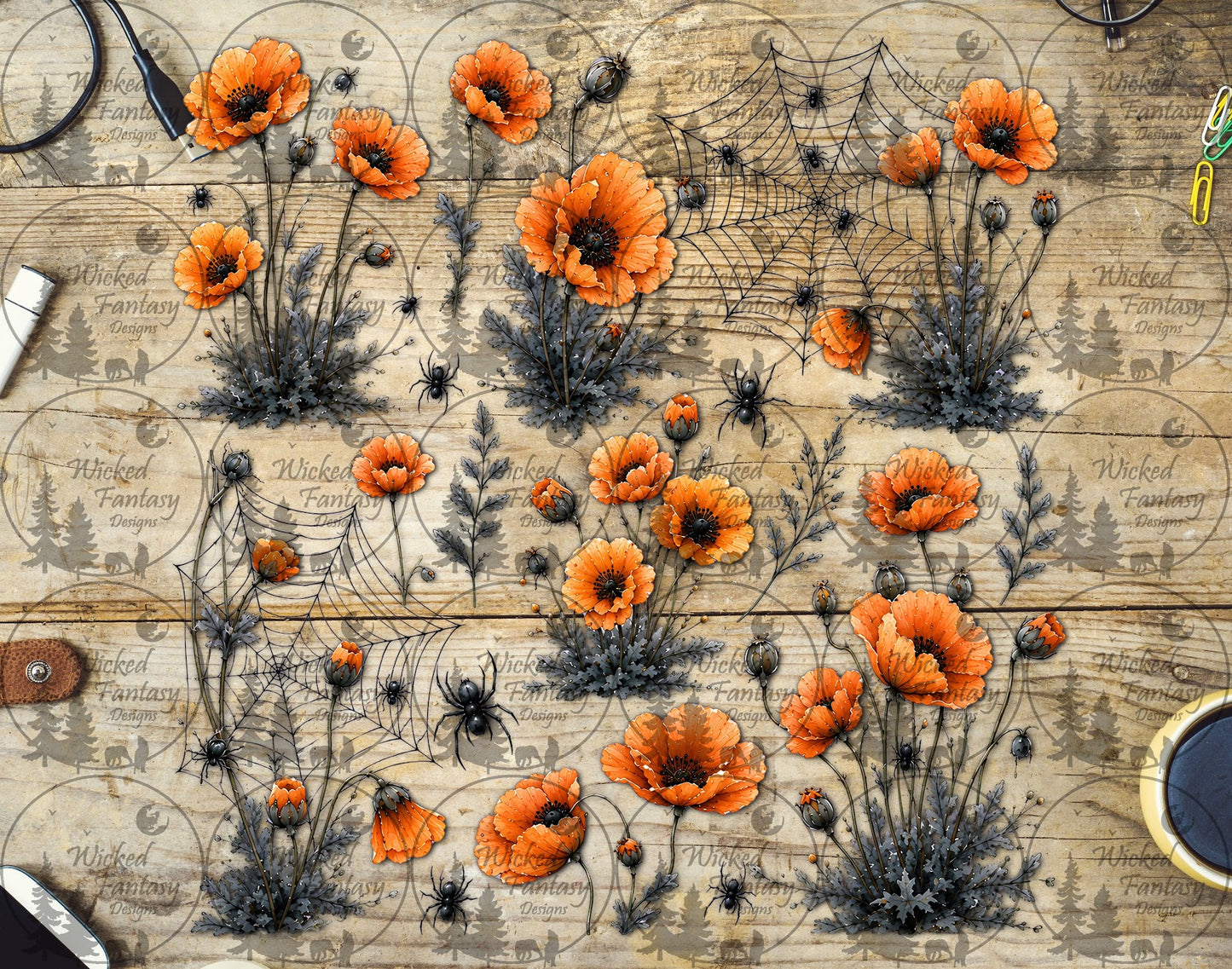 UVDTF Orange Poppies and Spiders Element Sheet