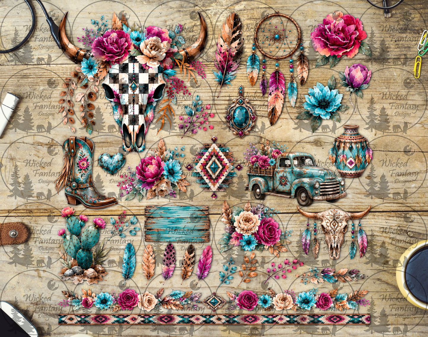 UVDTF Pink Peony Checkered Cowgirl Element Sheet