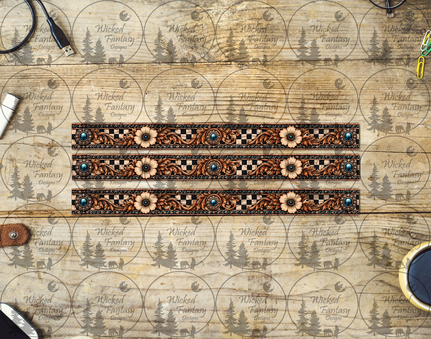 UVDTF Checkered Western Floral Border Element