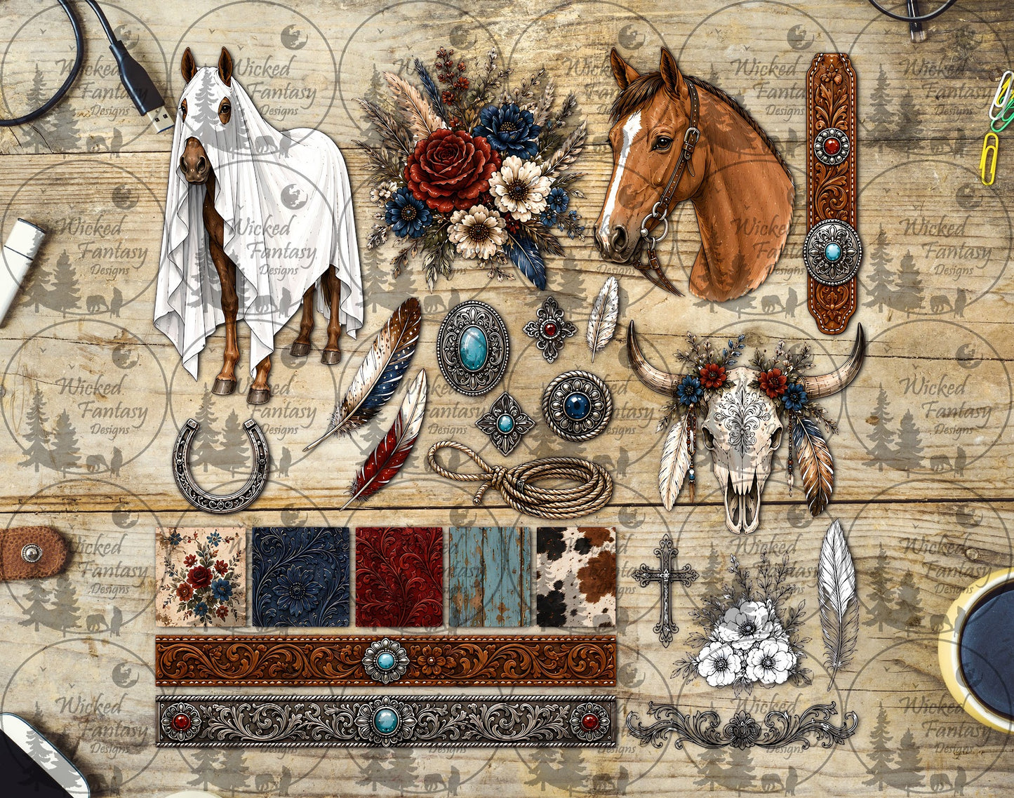 UVDTF Sheet Ghost Horse and Cow Skull Multimedia Element Sheet