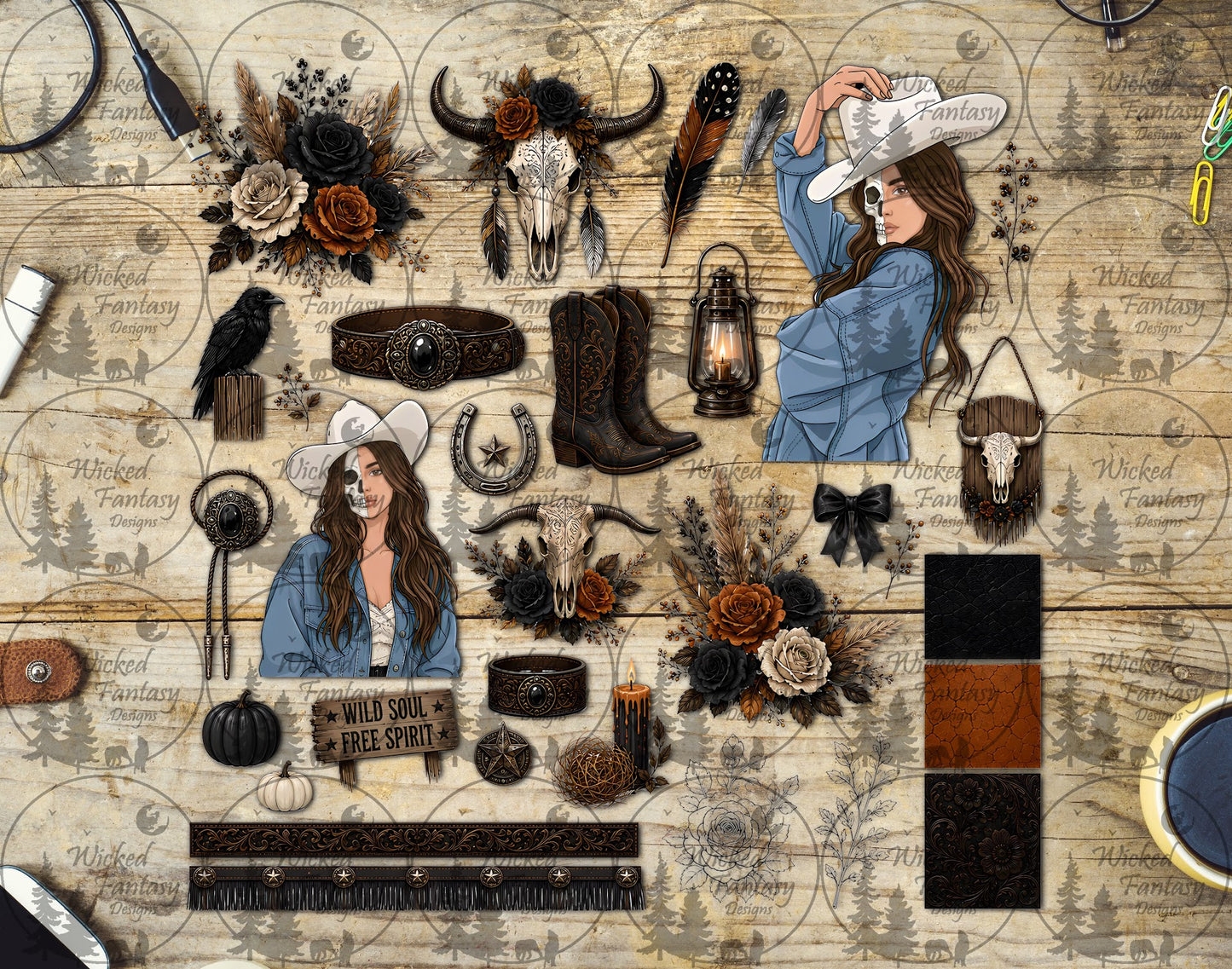 UVDTF Skeleton Cowgirl Multimedia Element Sheet