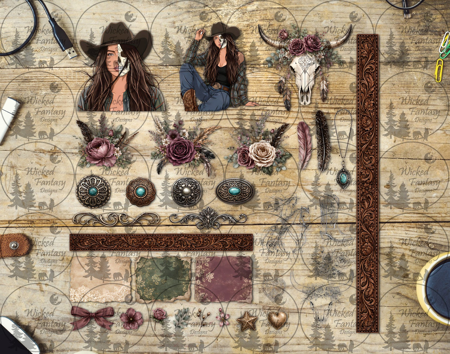UVDTF Gothic Cowgirl Multimedia Element Sheet