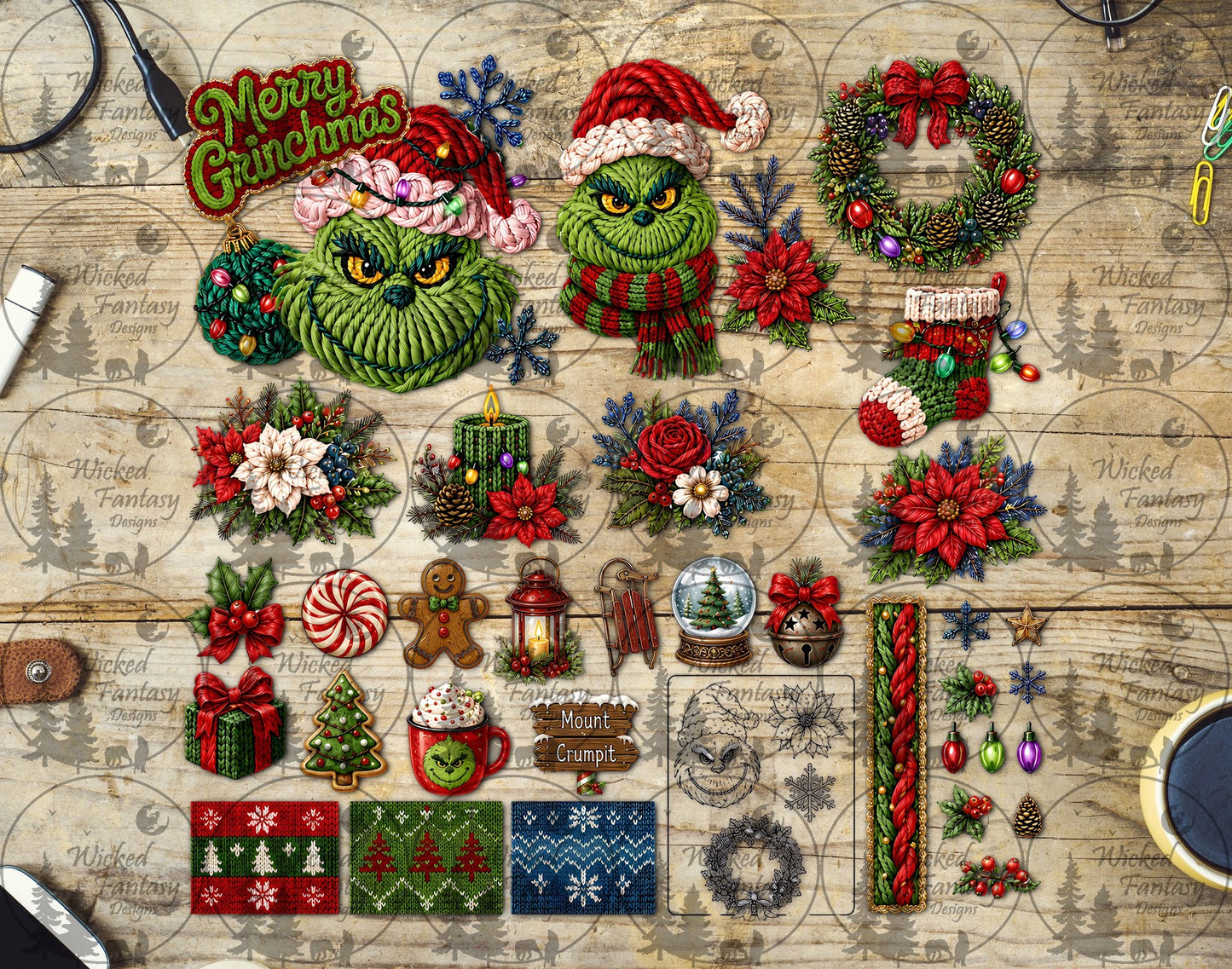 UVDTF Crochet Green Christmas Multimedia Element Sheet