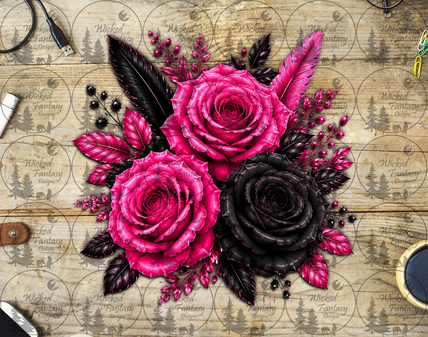 UVDTF Pink and Black Floral Arrangement