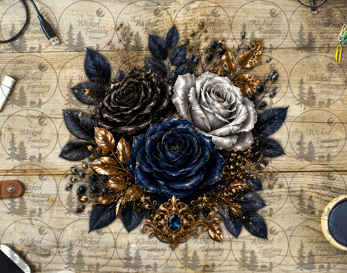 UVDTF Black and Navy Florals