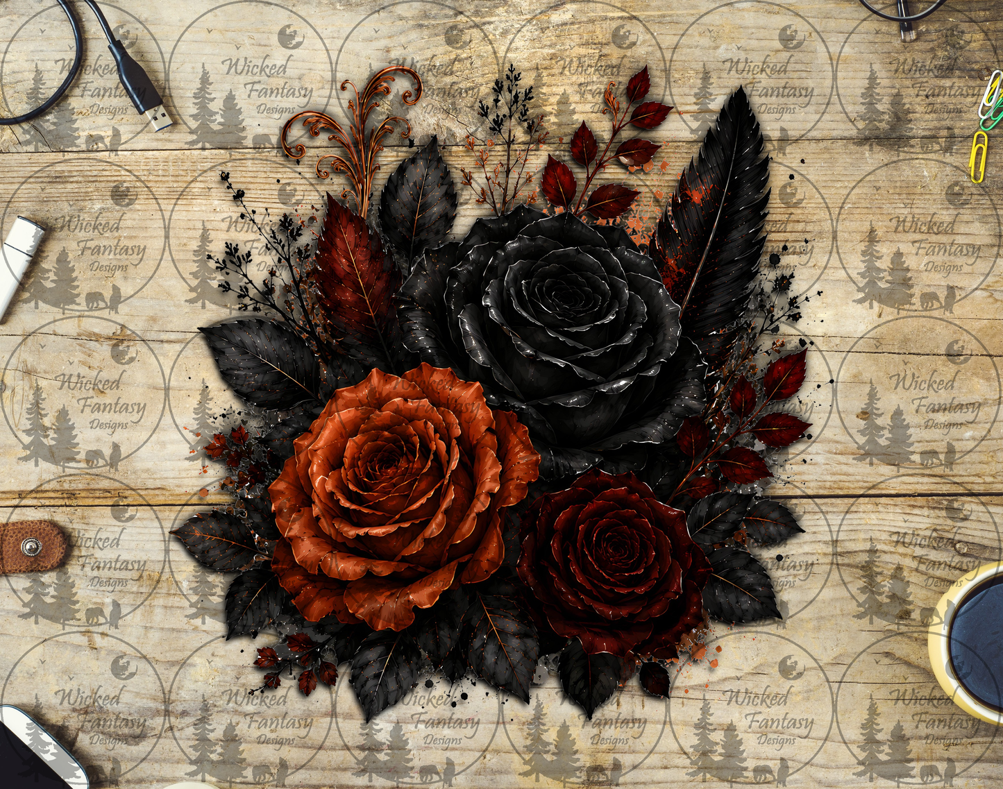 UVDTF Red and Rust Floral Arrangement
