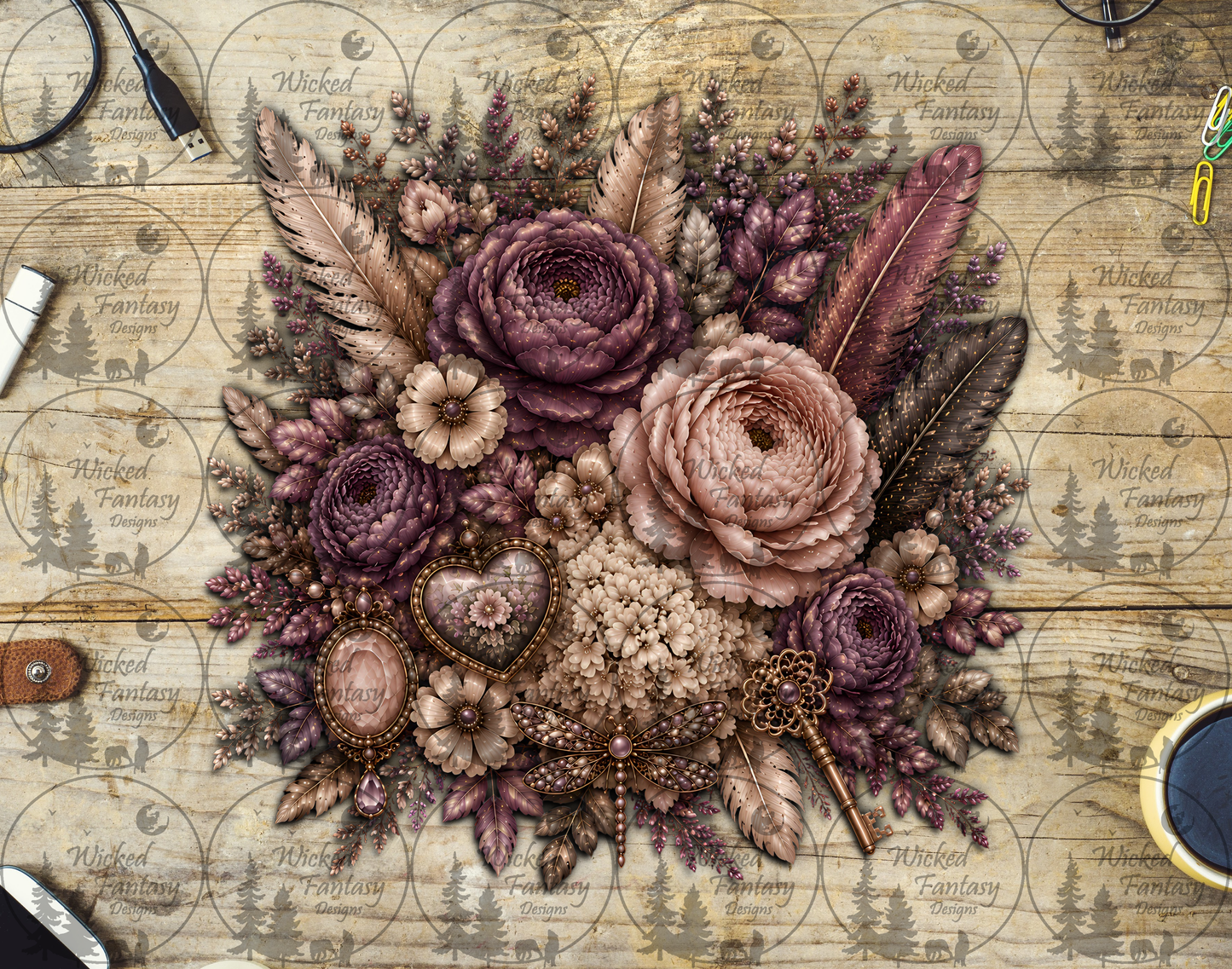UVDTF Antique Mauve Floral Arrangement