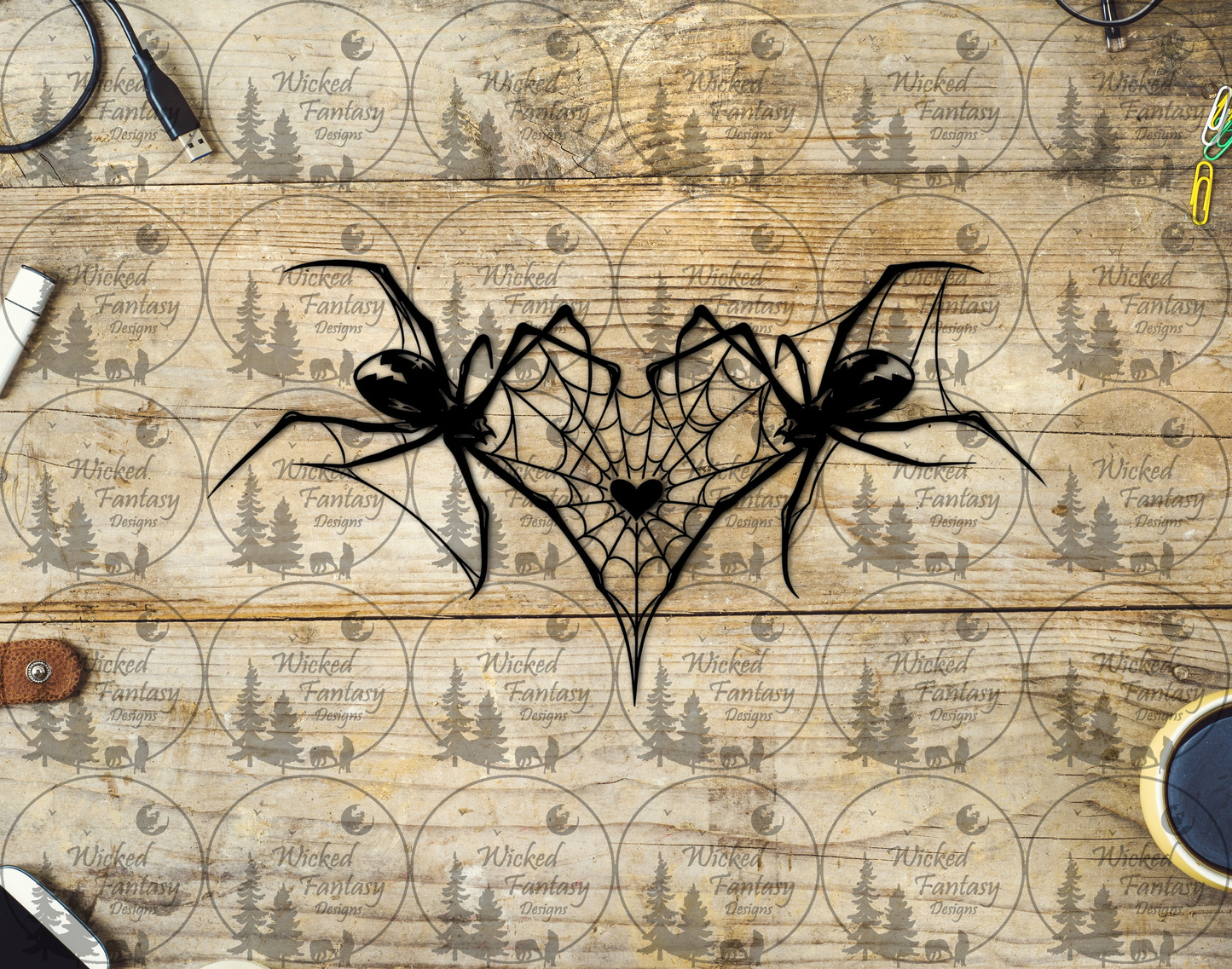 UVDTF Spiders with Heart Shaped Web