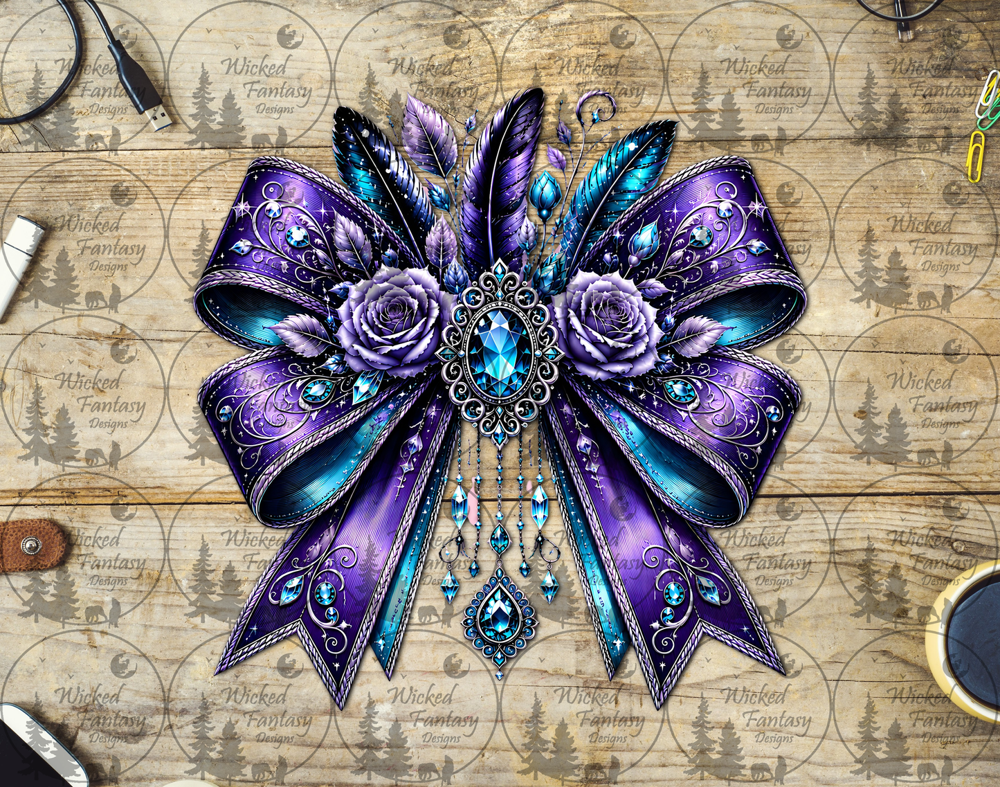UVDTF Purple and Teal Jeweled Bow