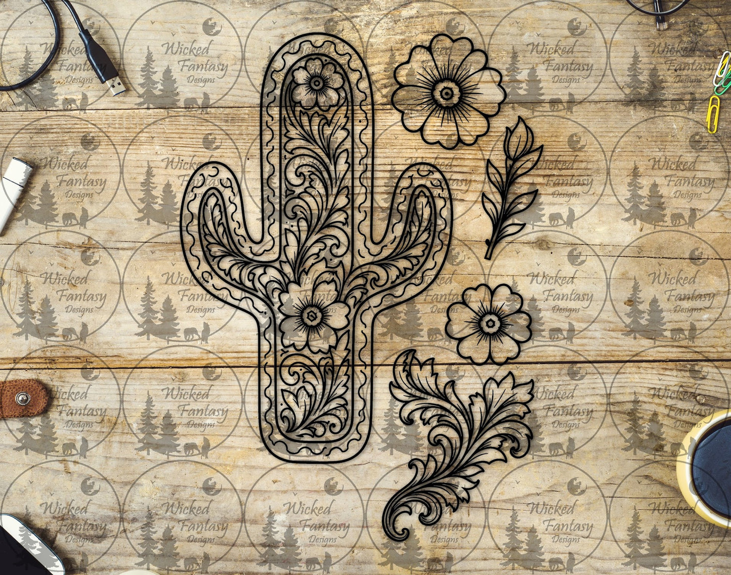 UVDTF Tooled Cactus Line Art