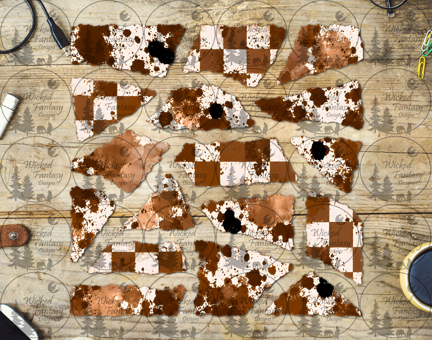 UVDTF Checkered Cow Print Ripped Pages Filler Element Sheet