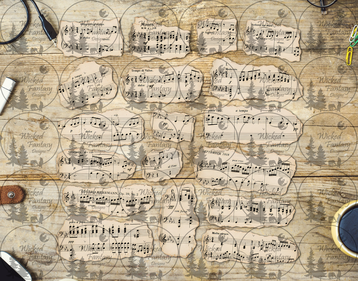 UVDTF Music Notes Ripped Pages Filler Element Sheet
