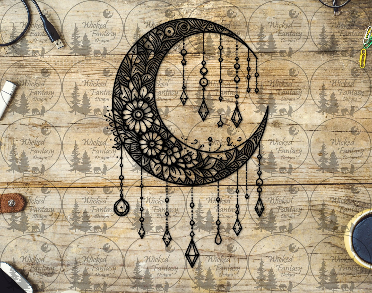 UVDTF Crescent Moon Jewels Line Art