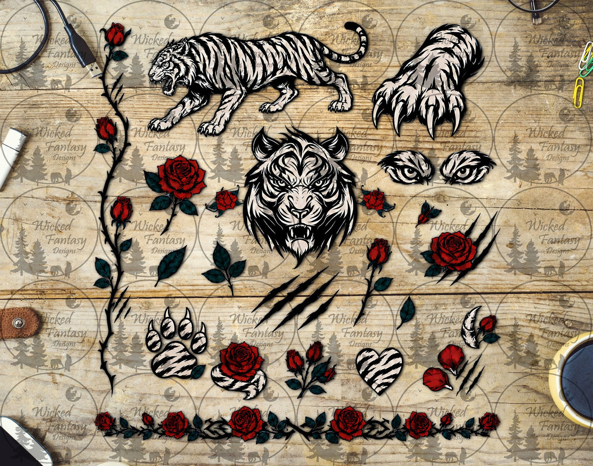 UVDTF White Tiger and Roses Element Sheet