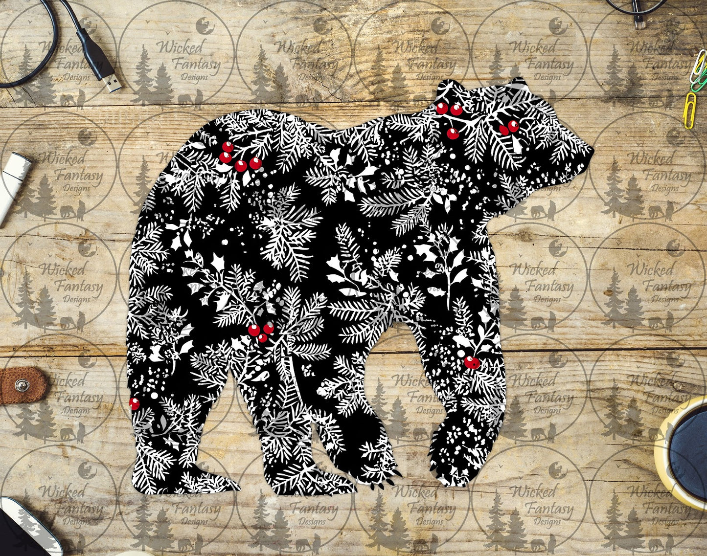 UVDTF Winter Holly Silhouette Bear