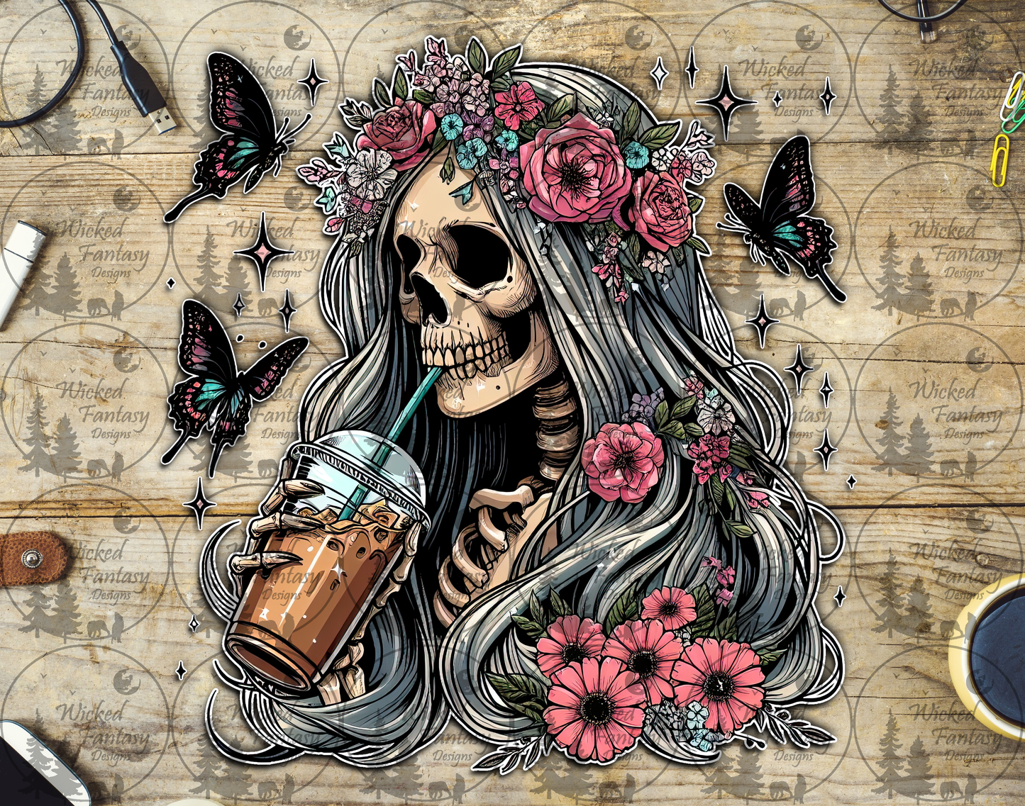 UVDTF Iced Coffee Boho Skeleton
