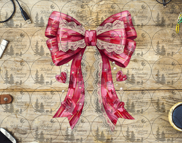 UVDTF Red and Pink Bow with Lace and Hearts – Wicked Fantasy Designs