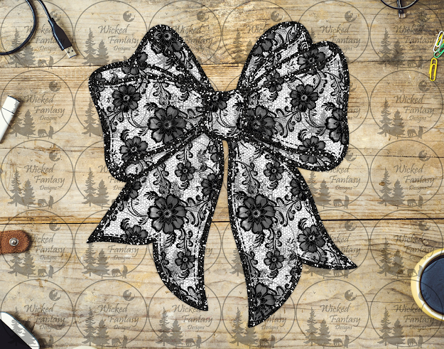 UVDTF Black Lace Floral Bow