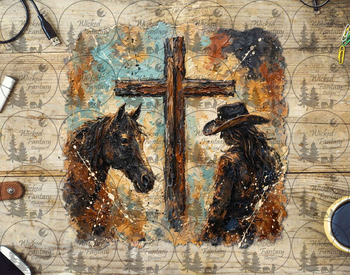 UVDTF Cowgirl Cross Oil Painting