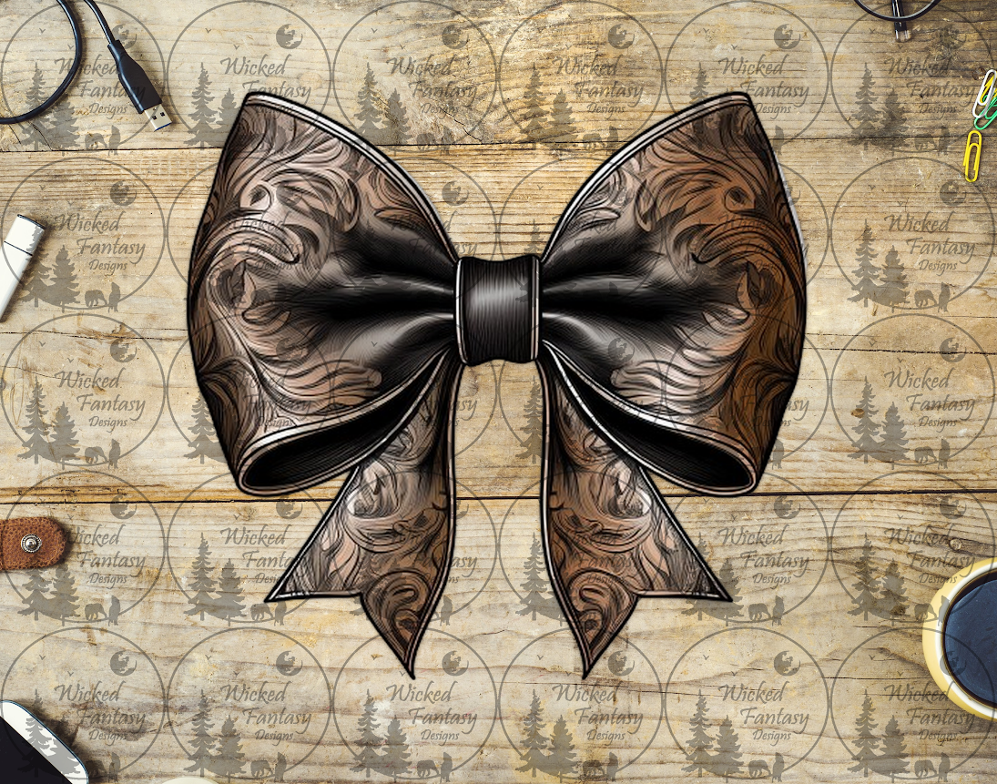 UVDTF Dark Tooled Floral Leather Bow