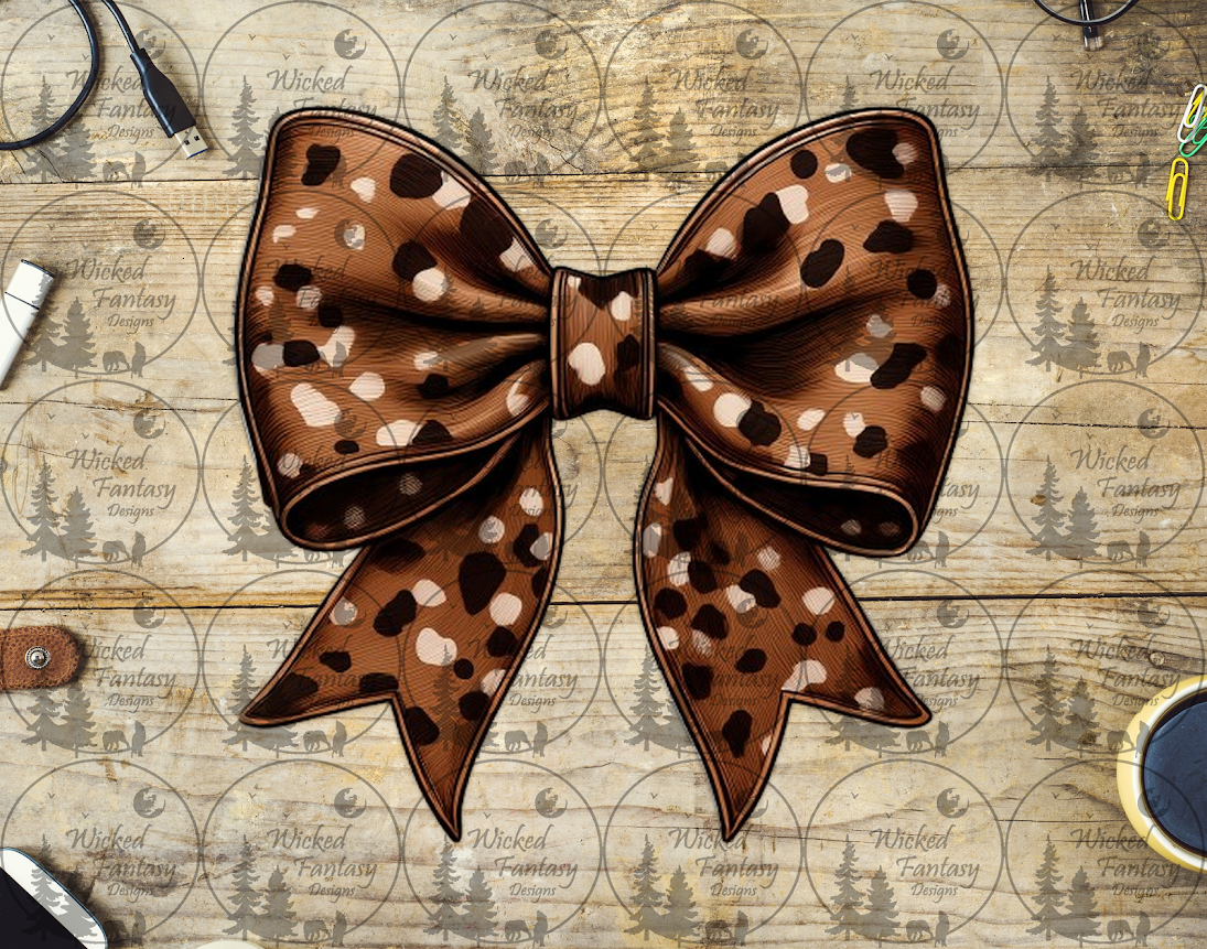 UVDTF Brown Polka Dot Leather Bow