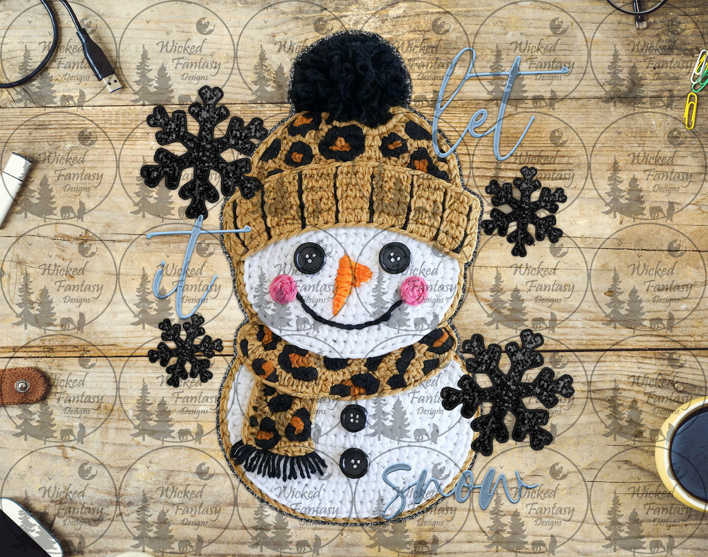 UVDTF Let it Snow Faux Sequin and Crochet Snowman