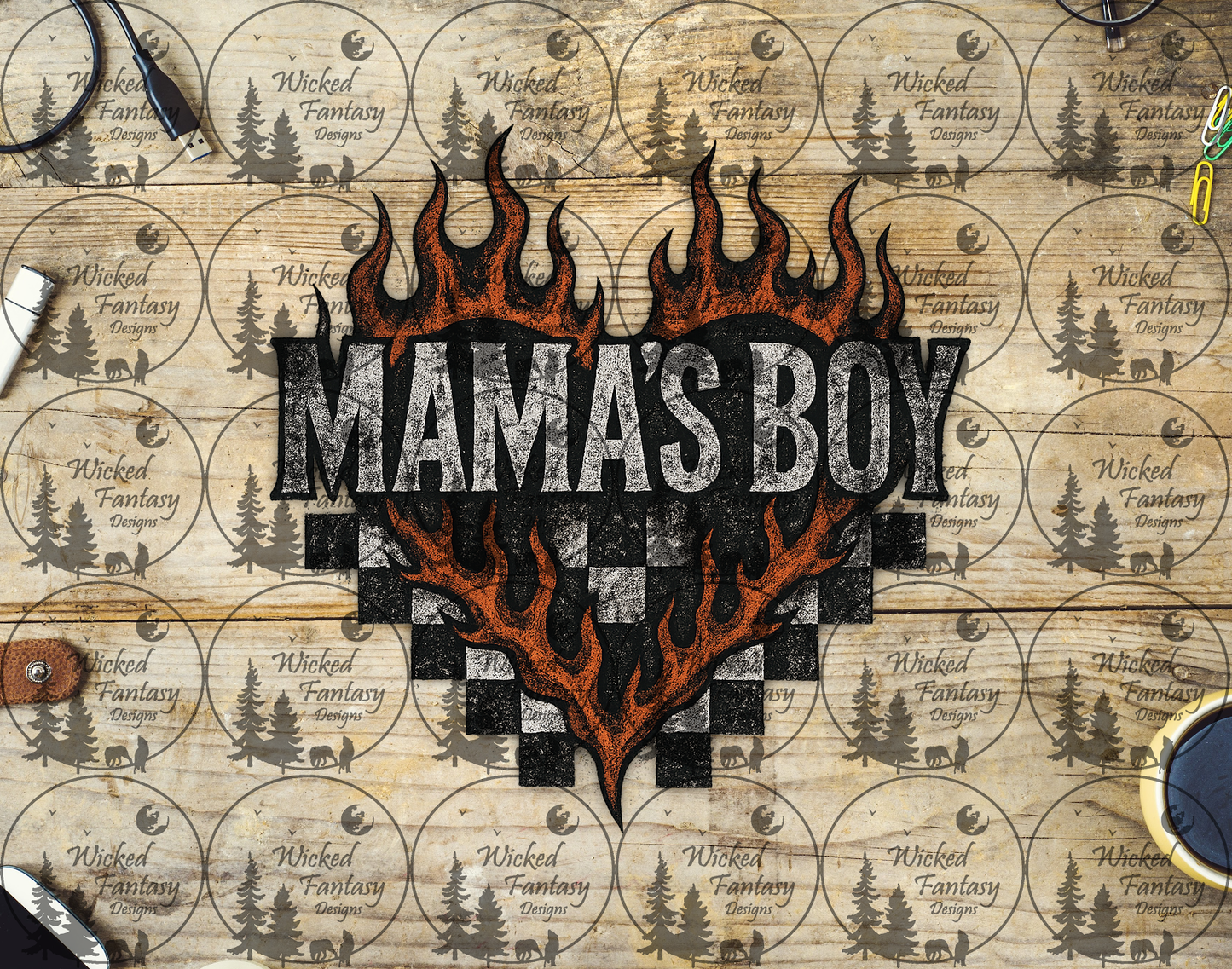 UVDTF Mama's Boy Grunge Flames and Checkered