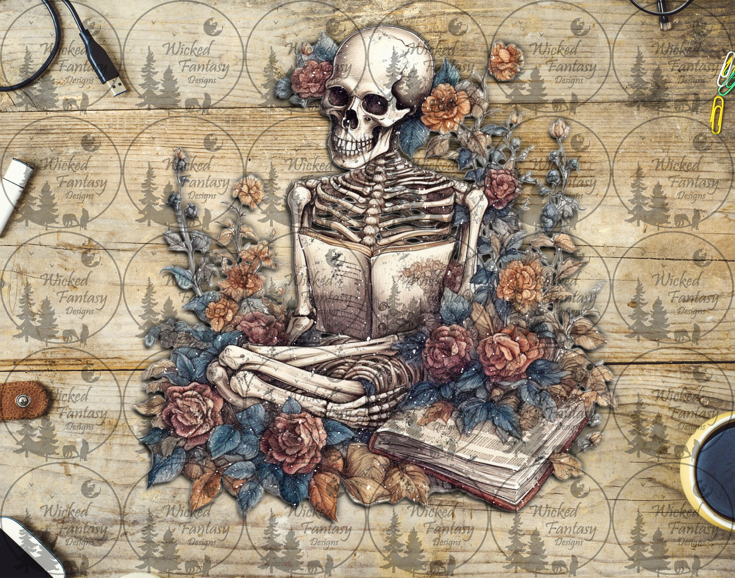 UVDTF Floral Skeleton with Book