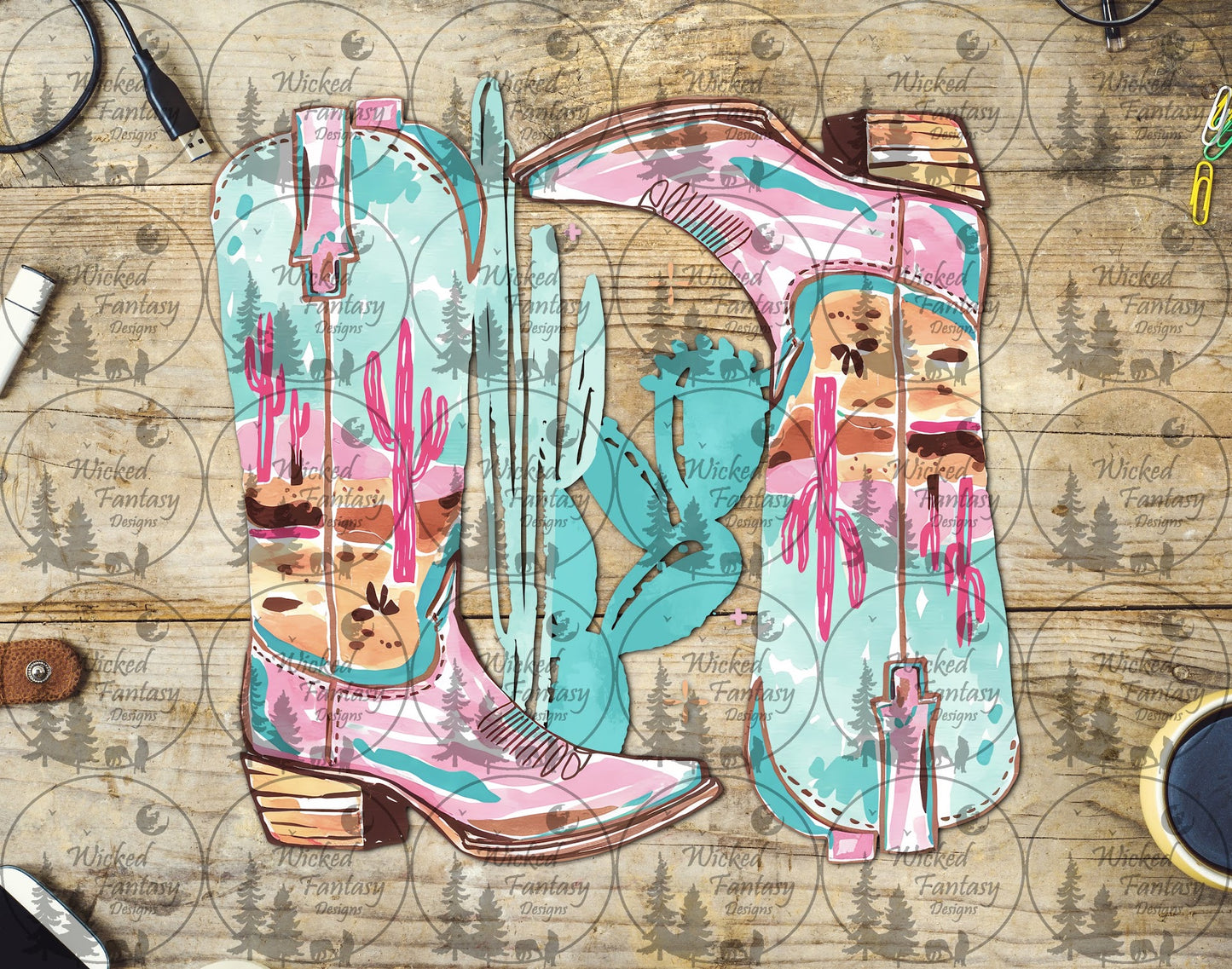 UVDTF Pastel Cowboy Boots and Cactus