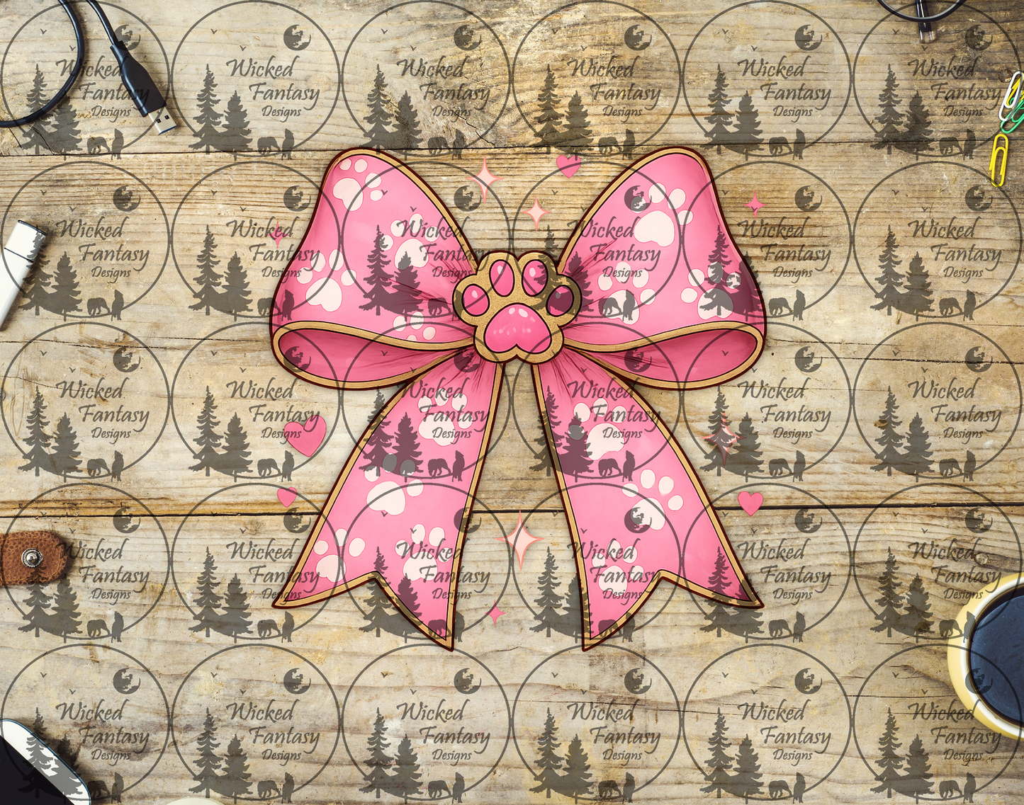 UVDTF Pink Paw Print Bow