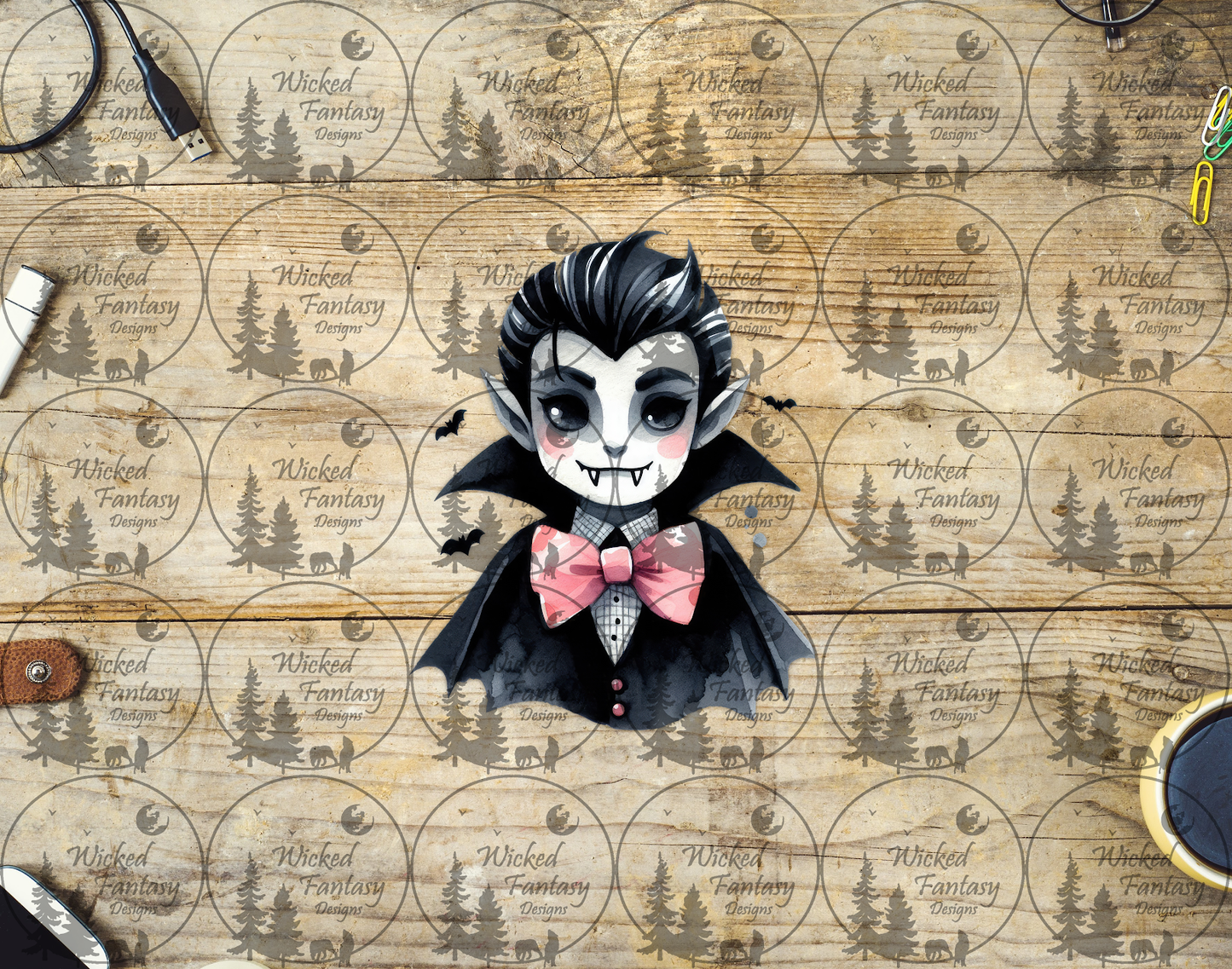 UVDTF Vampire with Pink Bow Tie
