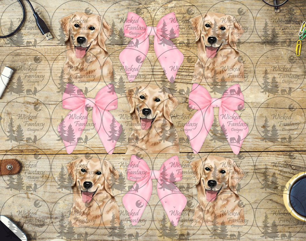 UVDTF Golden Retriever and Bows 6x7" Element