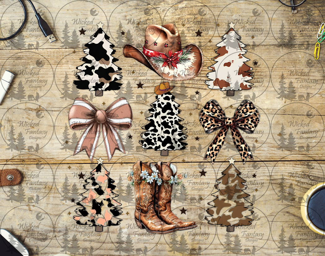 UVDTF Western Christmas Trees and Bows 6x7" Element