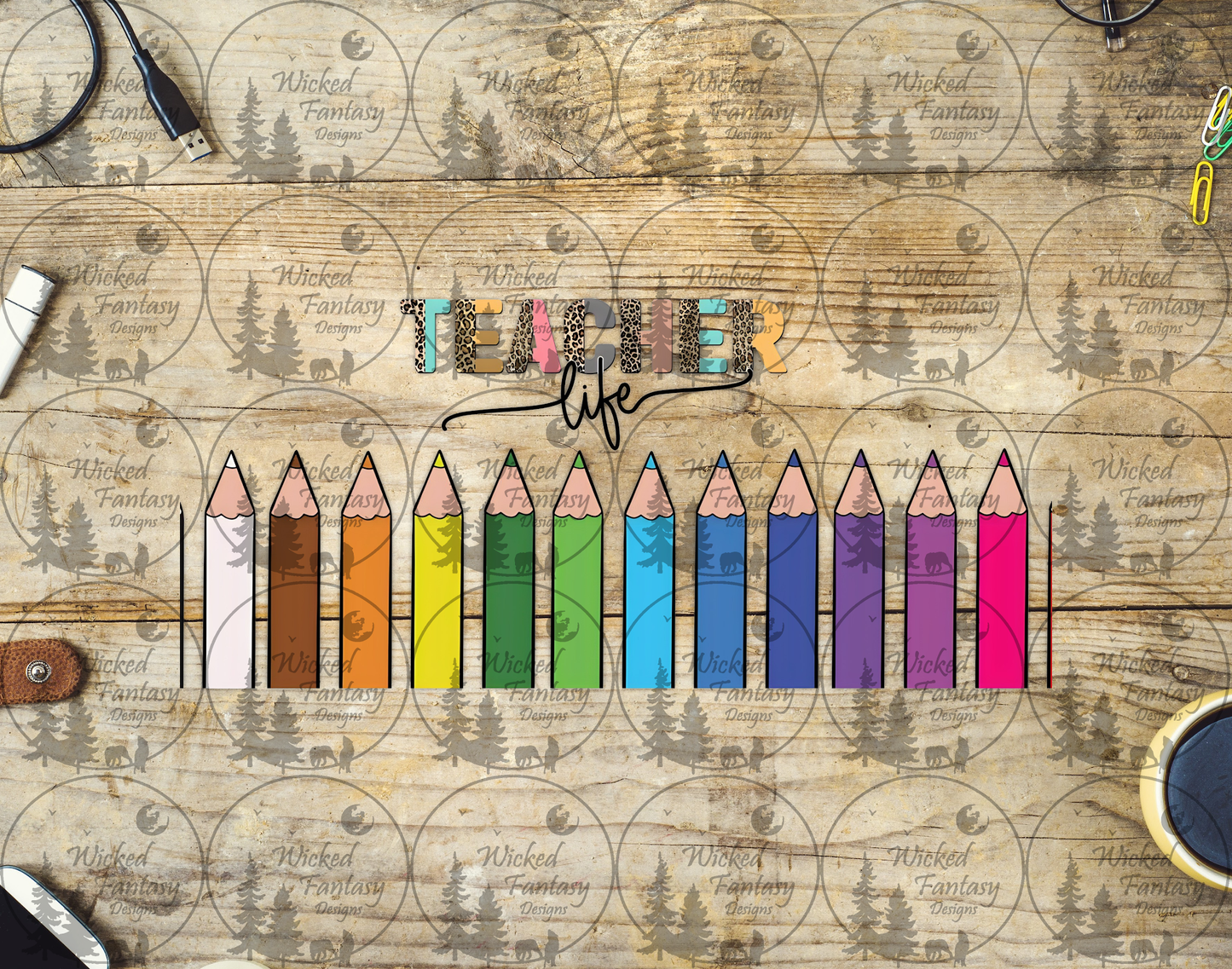 UVDTF Teacher Life Color Pencils 16oz 40oz