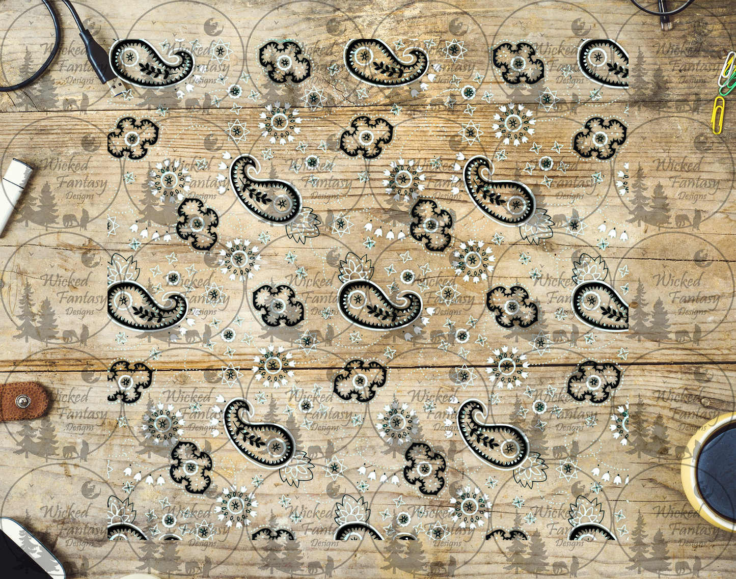 UVDTF Black and White Paisley 20oz 30oz 10"x10"