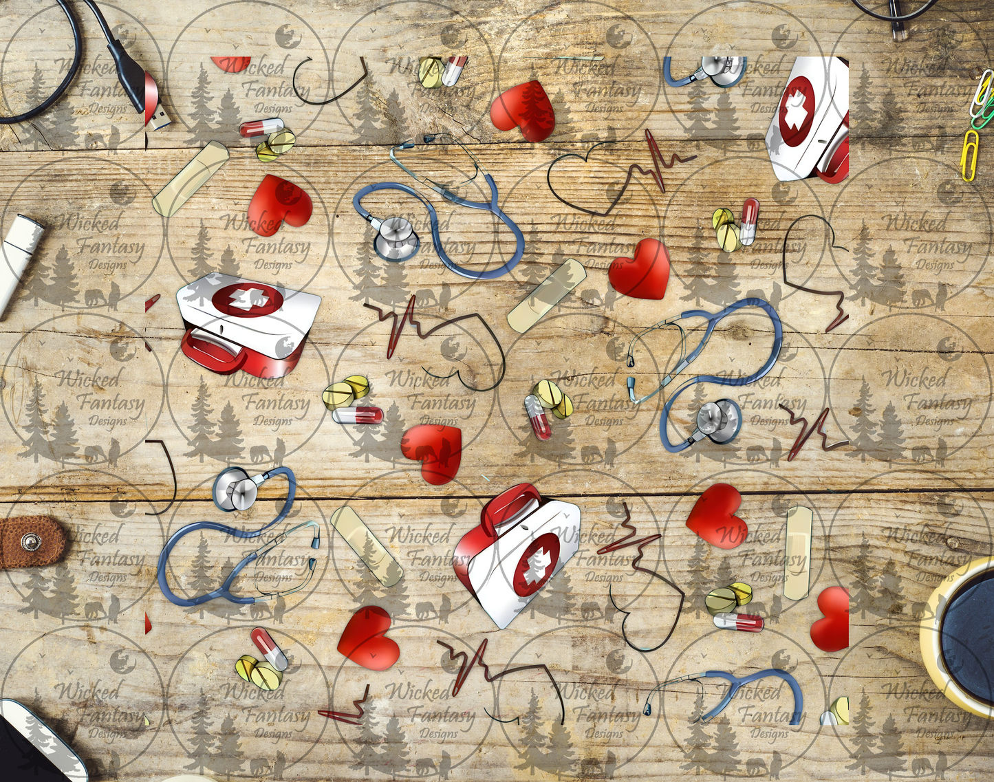 UVDTF Heart Rhythm Stethoscope Collage 20oz 30oz 10"x10"