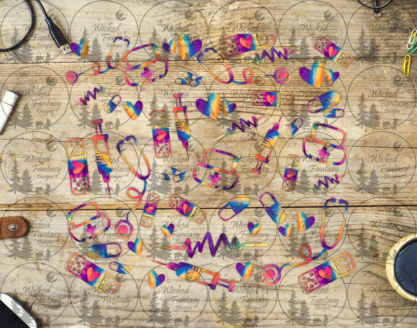 UVDTF Colorful Stethoscope Collage 20oz 30oz 10"x10"