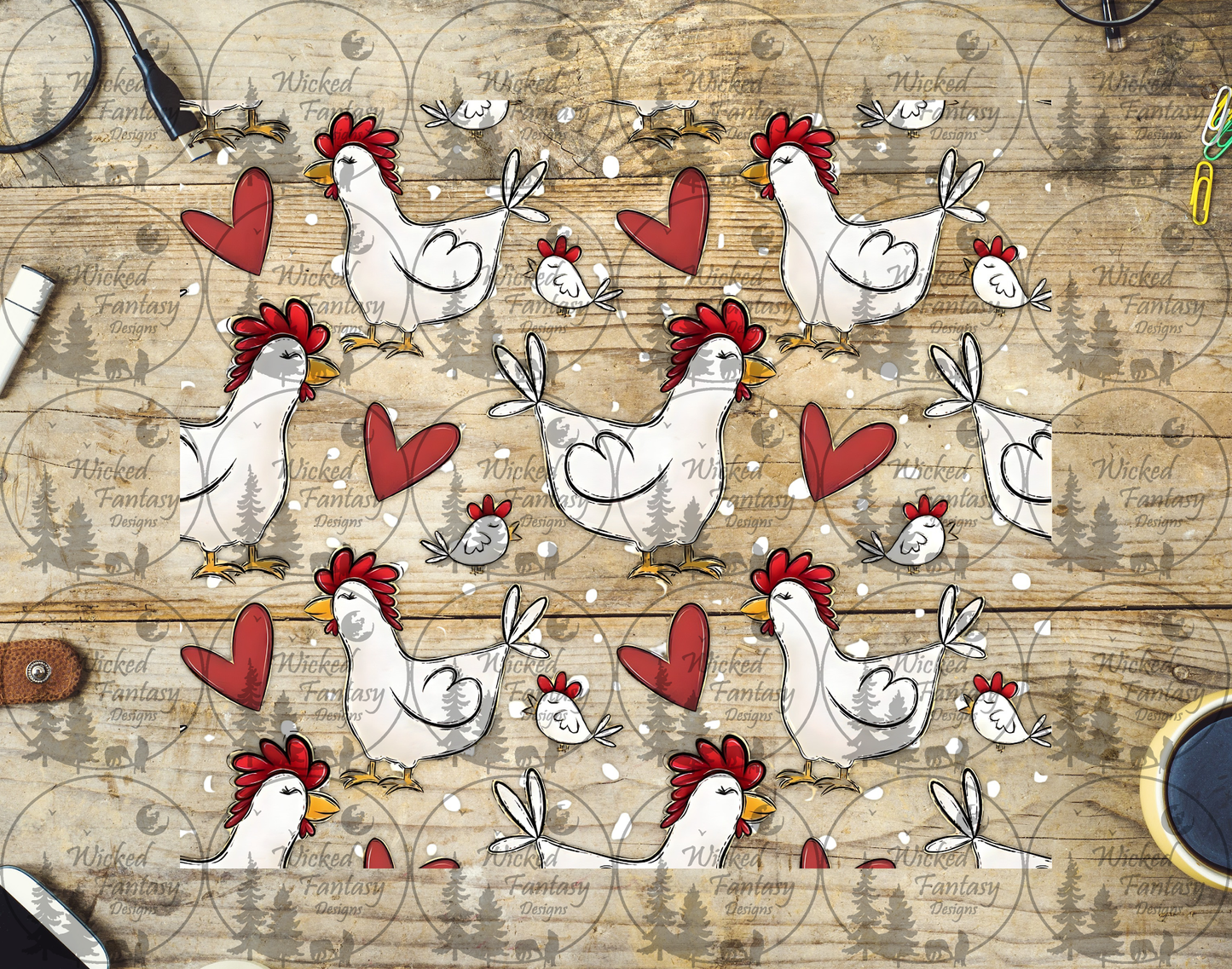 UVDTF Chickens and Hearts 20oz 30oz 10"x10"