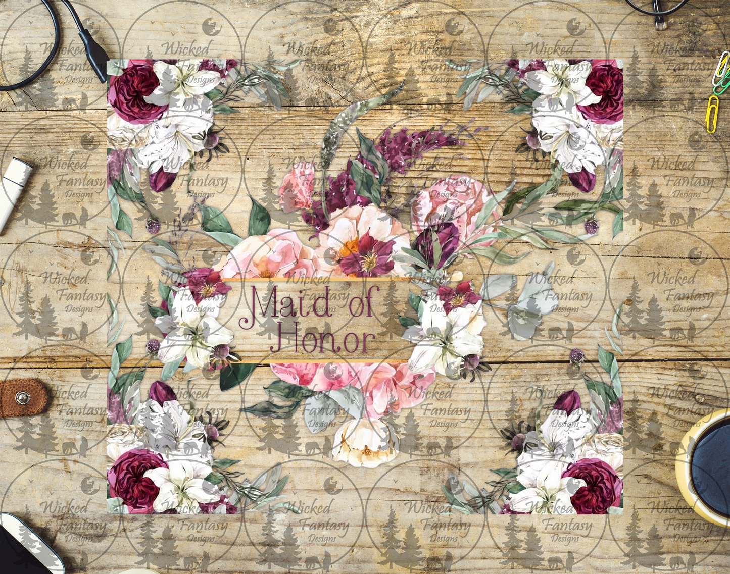 UVDTF Maid of Honor Floral Arrangement 20oz 30oz 10"x10"