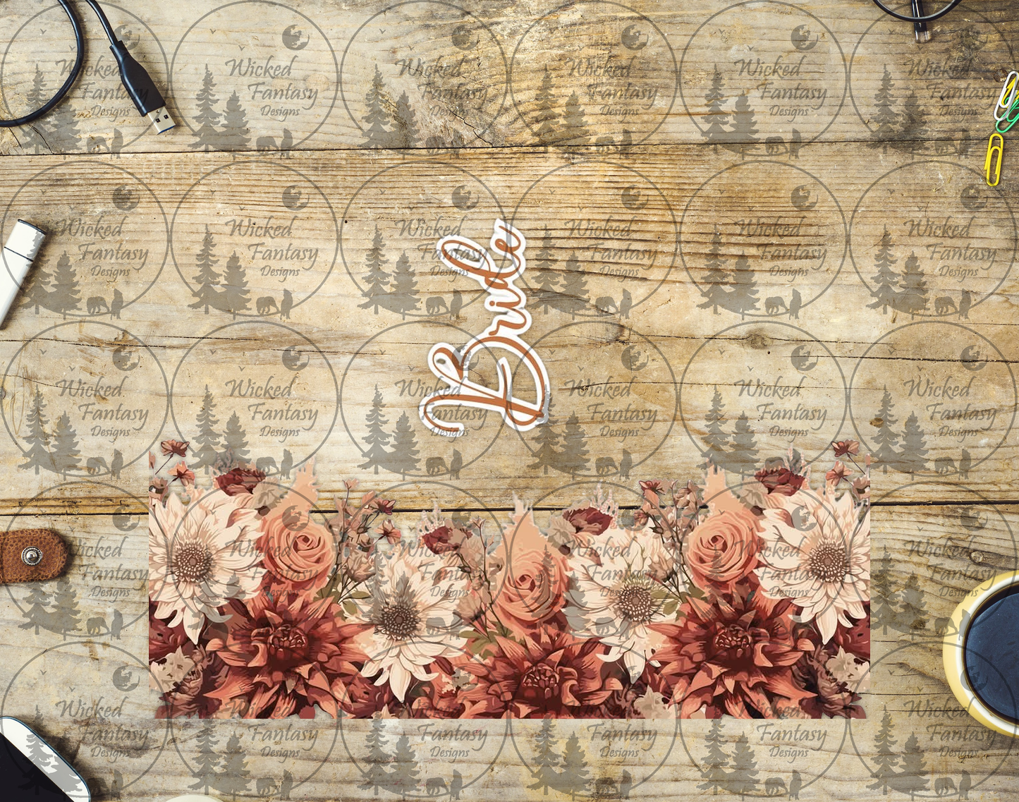 UVDTF Bride Beige Rust Floral Arrangement 20oz 30oz 10"x10"