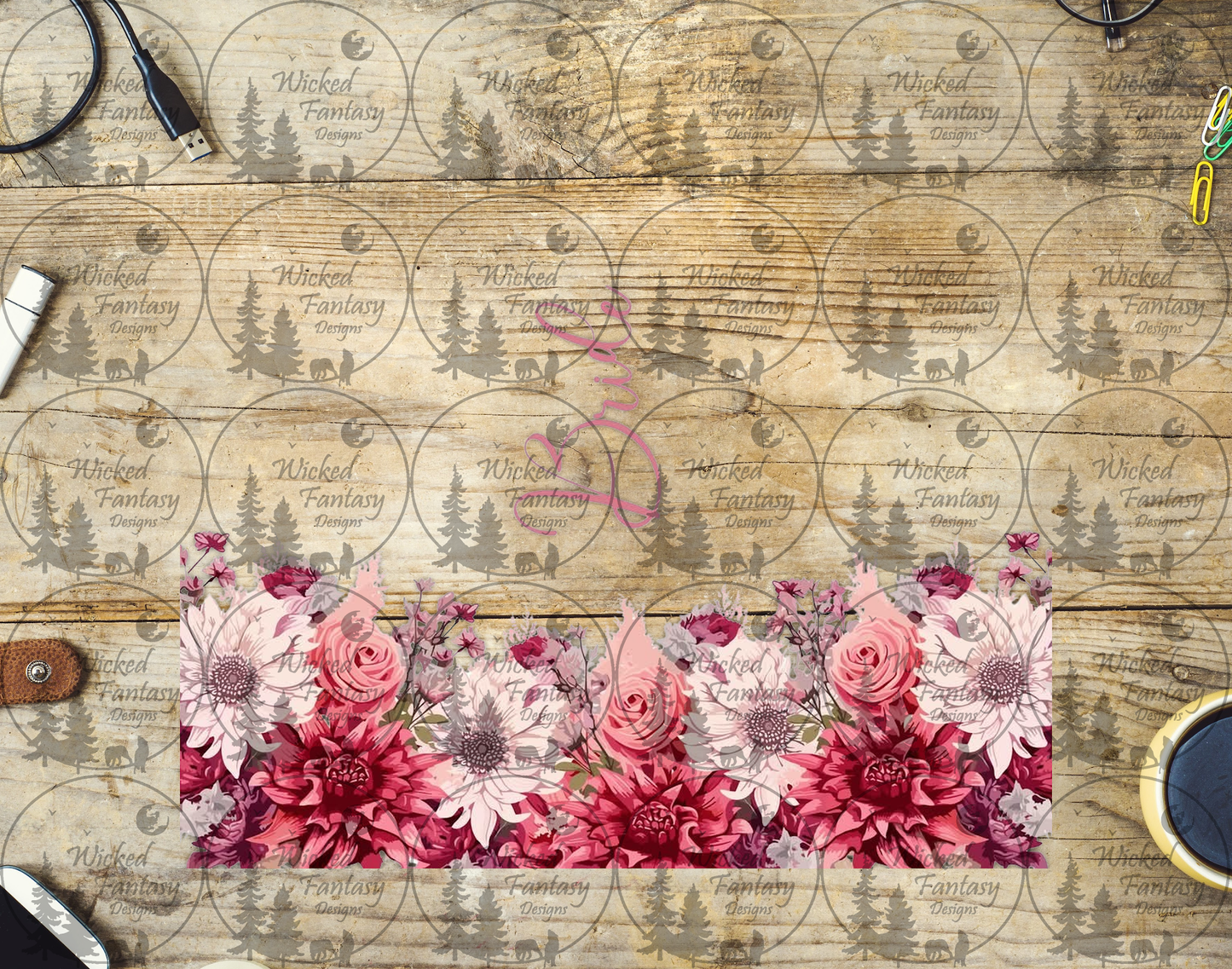 UVDTF Bride Pink Floral Arrangement 20oz 30oz 10"x10"