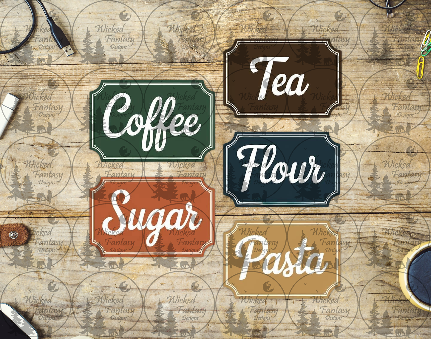 UVDTF Coffee Tea Sugar Flour Pasta Labels 10"x10" Sheet