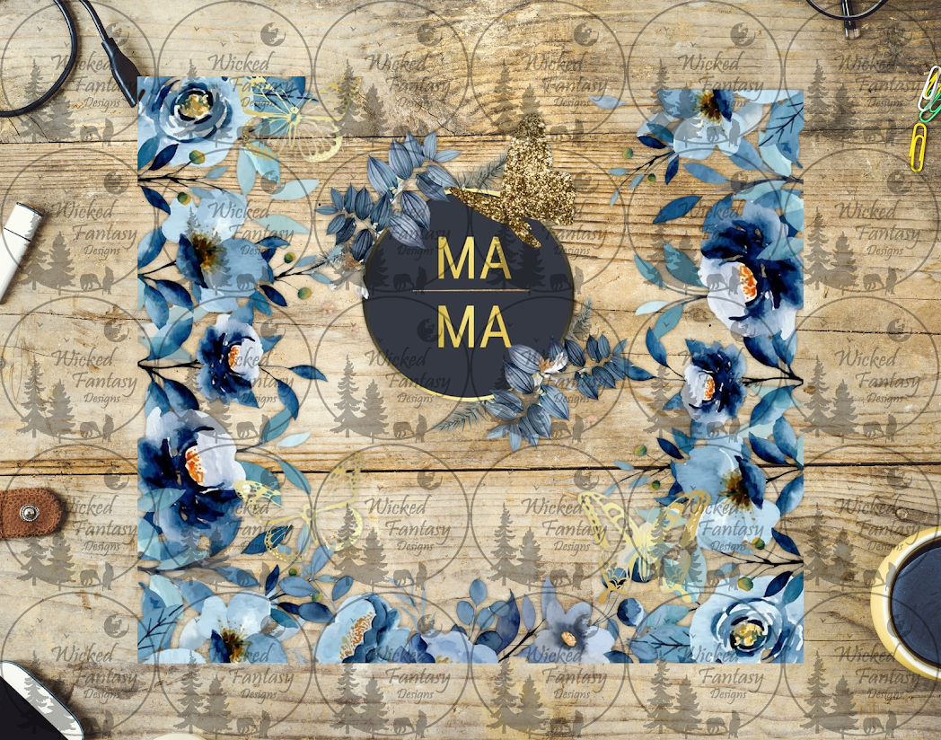 UVDTF Blue Watercolor Flowers Mama 20oz 30oz 10"x10" Element