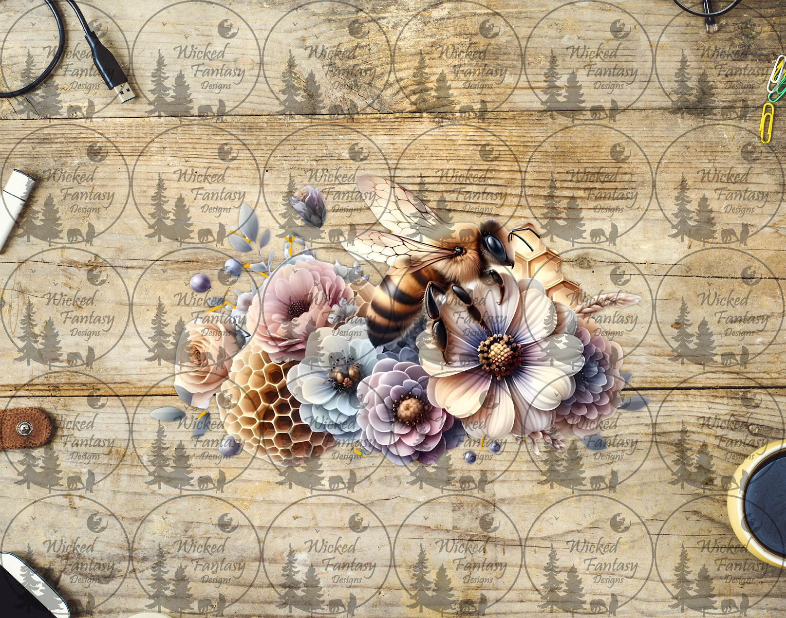 UVDTF Bee with Soft Pastel Flowers – Wicked Fantasy Designs