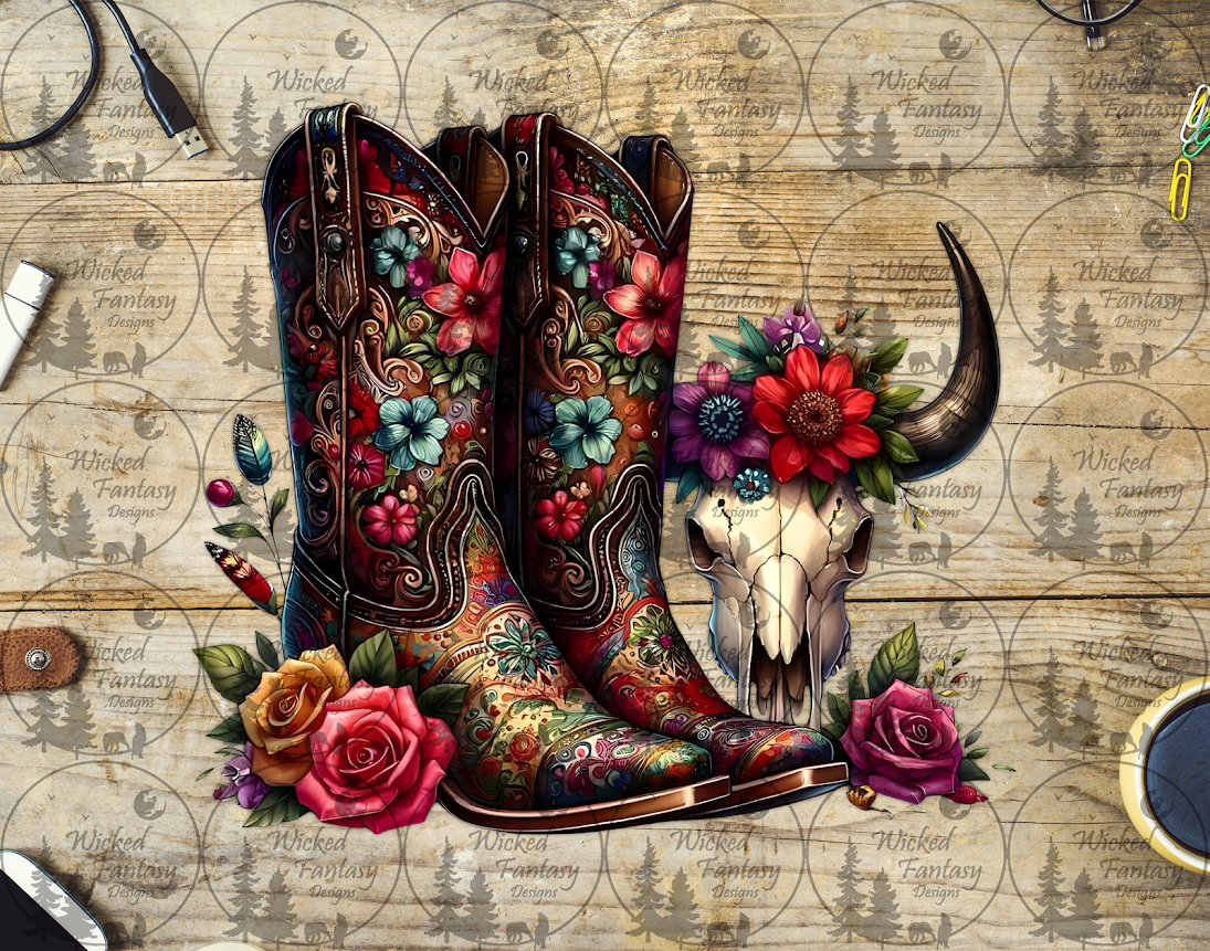UVDTF Floral Cowgirl Boots