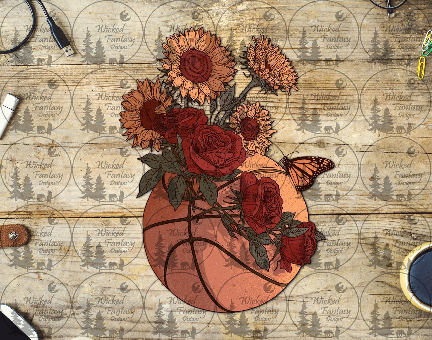 UVDTF Basketball with Florals