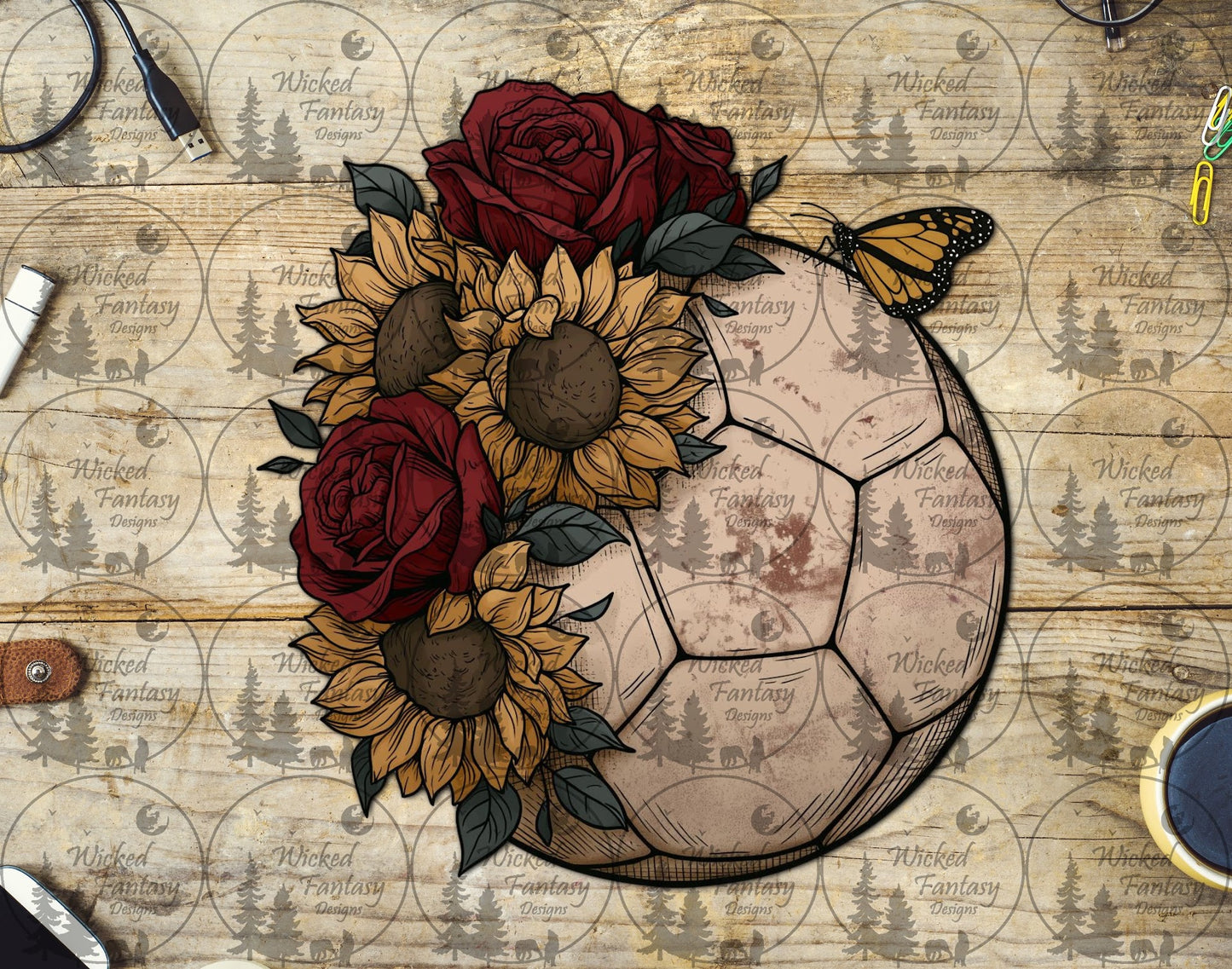 UVDTF Soccer Ball with Florals