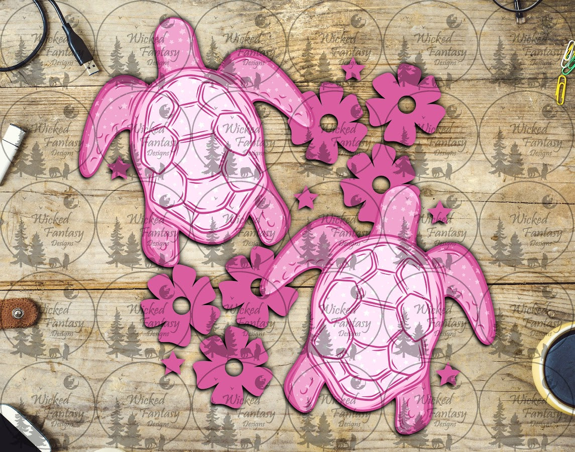 UVDTF Pink Blue Sea Turtles